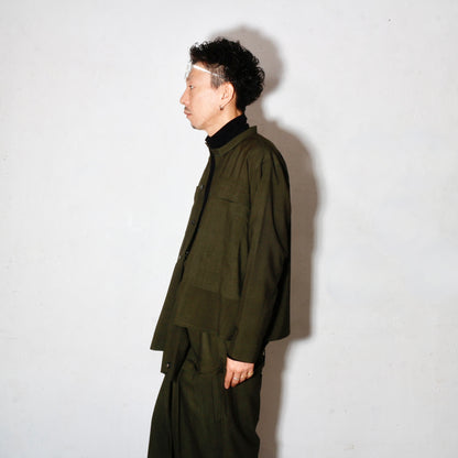 Uneven Dyed Short Shirt Jacket   / D.green