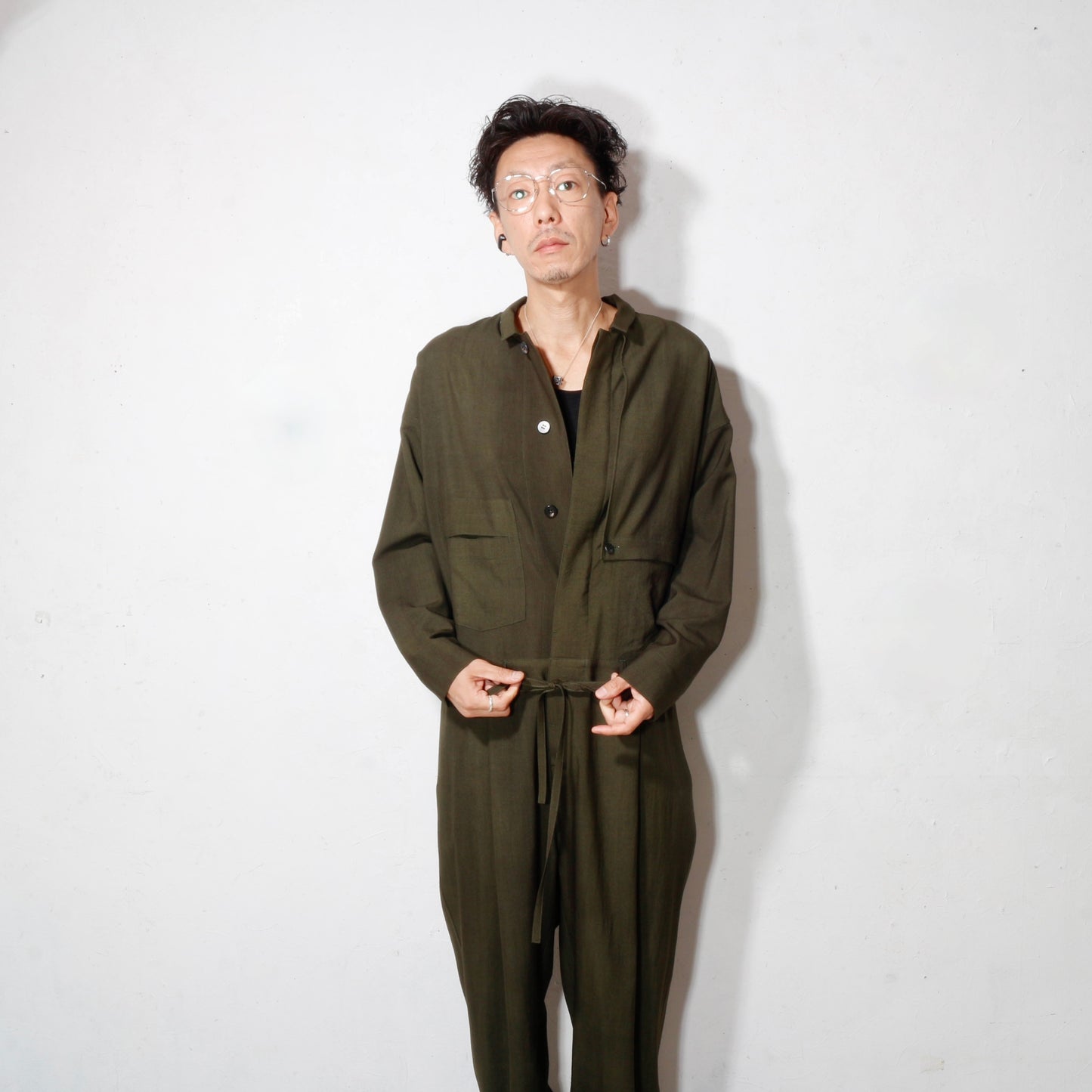 Uneven Dyed Jump Suit  / D.green