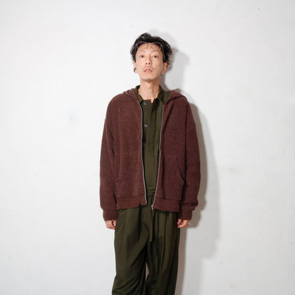 CORDY KNIT ZIP HOODIE / brown