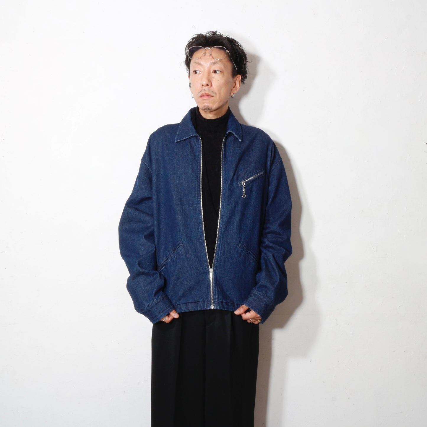 ZIP DENIM WORK JACKET / navy