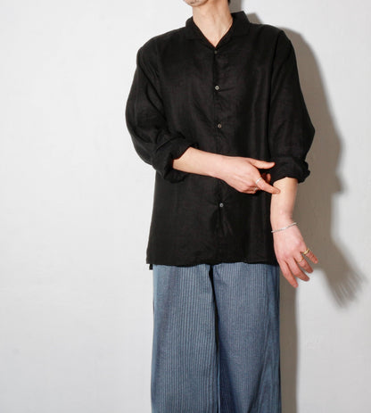 大麻開襟シャツ / 黒