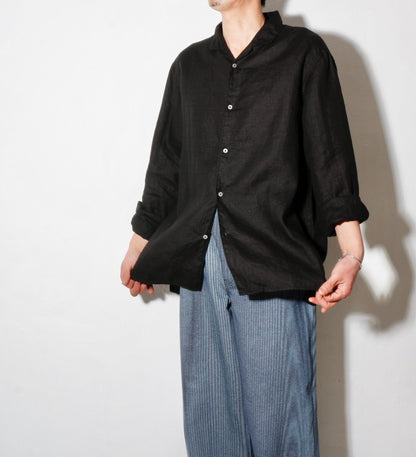 大麻開襟シャツ / 黒