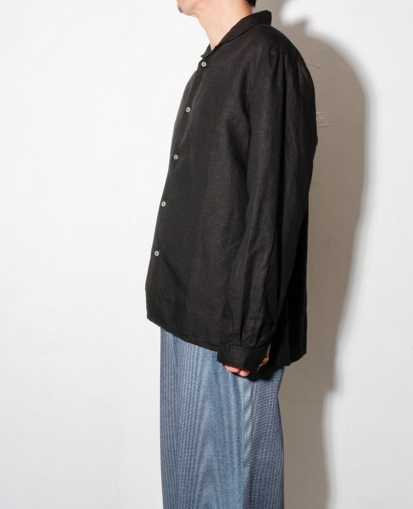 大麻開襟シャツ / 黒