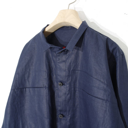 Glazed Linen Short Shirt Jacket / navy