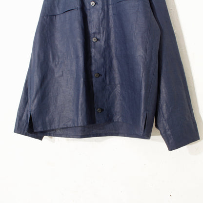 Glazed Linen Short Shirt Jacket / navy