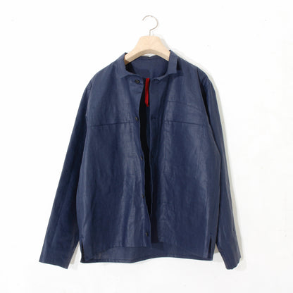 Glazed Linen Short Shirt Jacket / navy