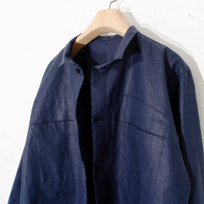 Glazed Linen Short Shirt Jacket / navy