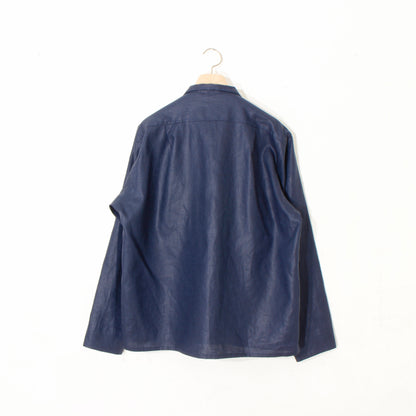 Glazed Linen Short Shirt Jacket / navy