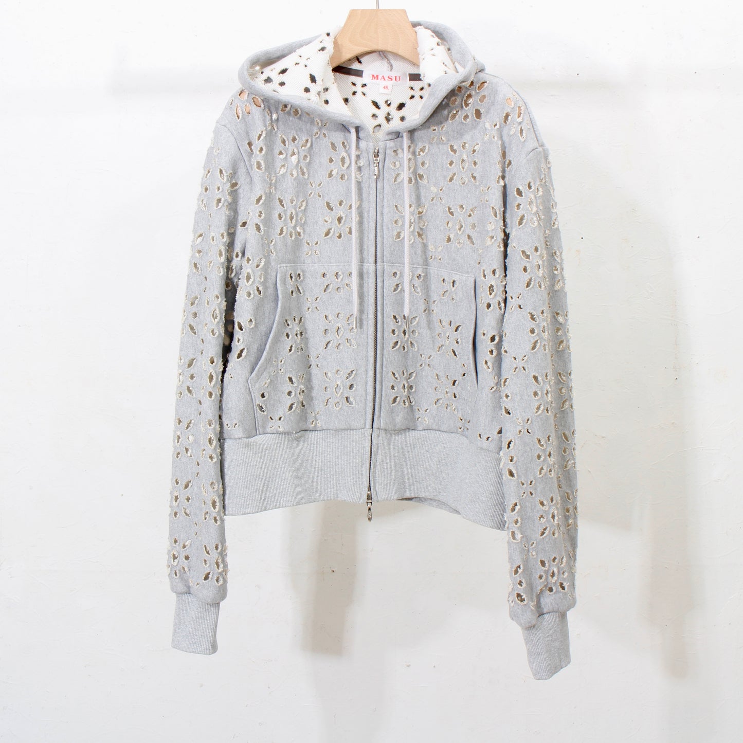 FLOWER HOLE ZIP-UP SWEAT PARKA /gray