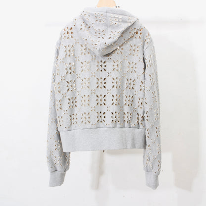 FLOWER HOLE ZIP-UP SWEAT PARKA /gray