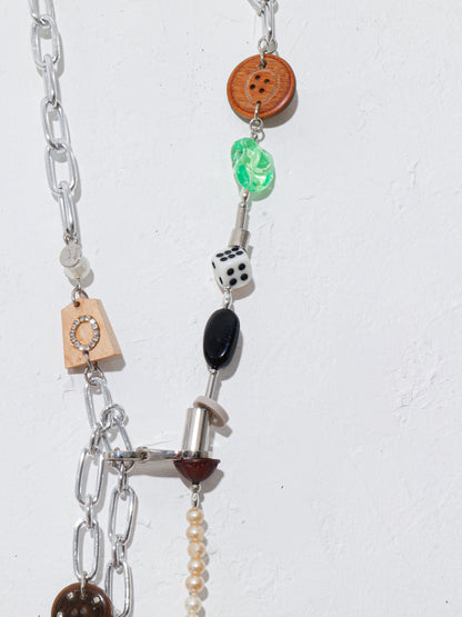【LEO GON'DO】ROSARY Necklace No,2 WOOD BUTTON / GREEN GLASS