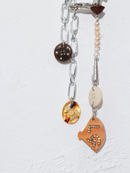 【LEO GON'DO】ROSARY Necklace No,2 WOOD BUTTON / GREEN GLASS