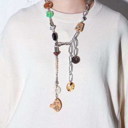 【LEO GON'DO】ROSARY Necklace No,2 WOOD BUTTON / GREEN GLASS