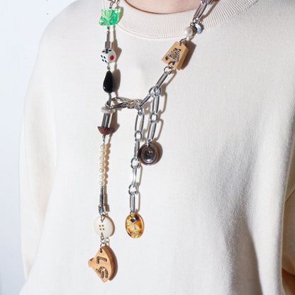 【LEO GON'DO】ROSARY Necklace No,2 WOOD BUTTON / GREEN GLASS