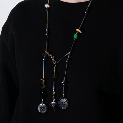 【LEO GON'DO】ROSARY Necklace No,10 BLACK BUTTON / LONG DROP