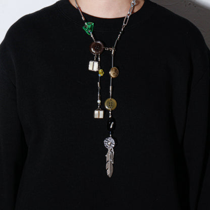 【LEO GON'DO】ROSARY Necklace No,5 GREEN GLASS / FEATHER