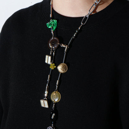 【LEO GON'DO】ROSARY Necklace No,5 GREEN GLASS / FEATHER