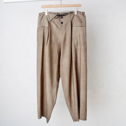 Uneven Dyed Switching Wide Pants / brown-beige