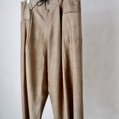 Uneven Dyed Switching Wide Pants / brown-beige
