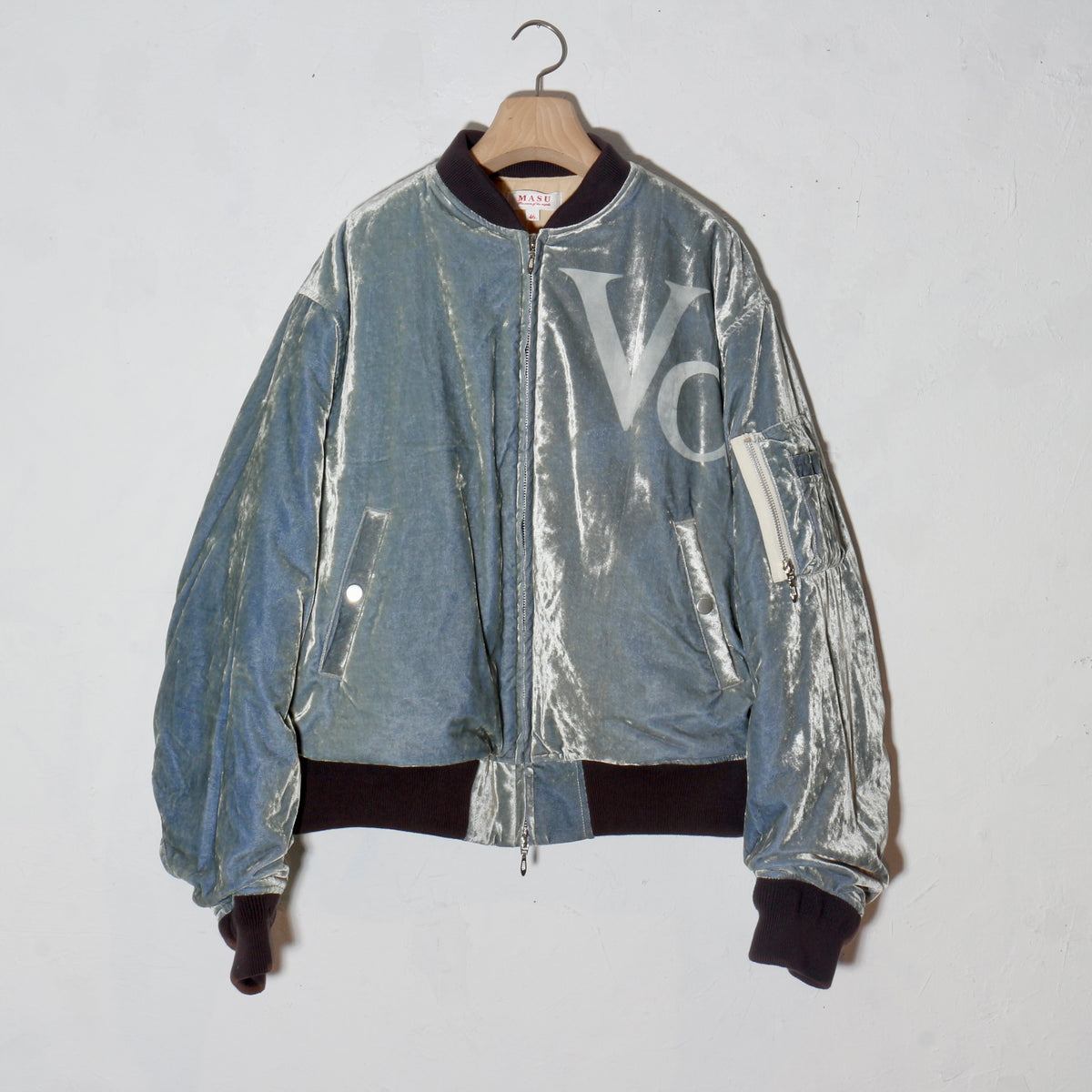Vc Velvet Puffer Bomber Jacket / dusty blue