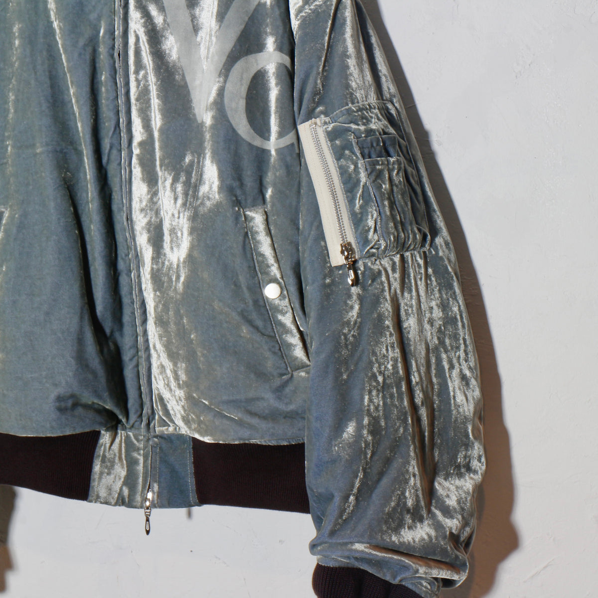 Vc Velvet Puffer Bomber Jacket / dusty blue