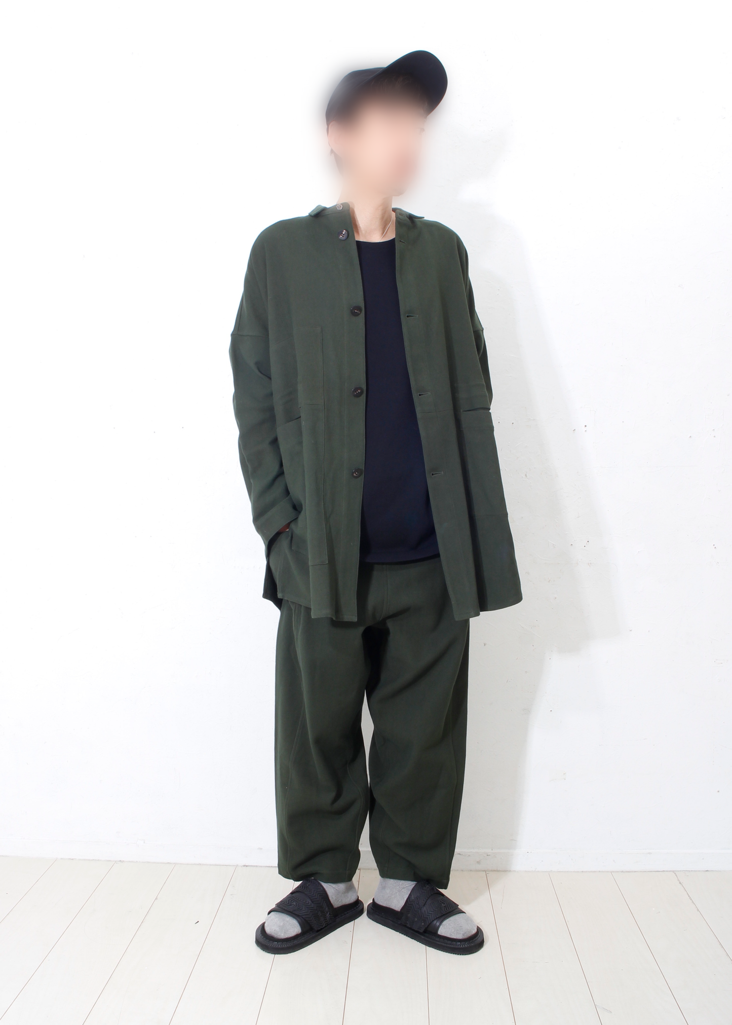6ply KhadiCotton Pasted Cloth Shirt Coat /  KHAKI-GREEN