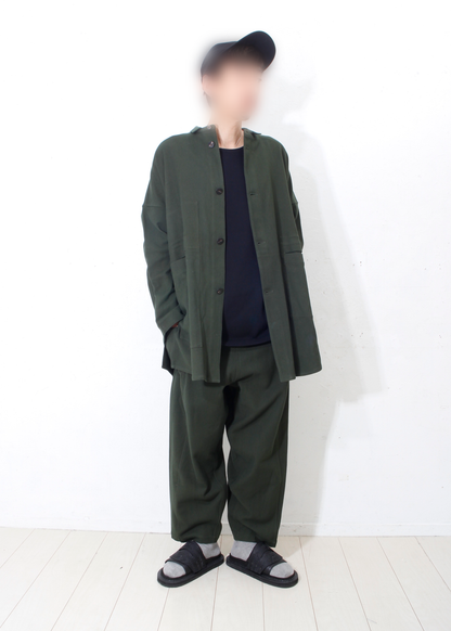 6ply KhadiCotton Pasted Cloth Shirt Coat /  KHAKI-GREEN