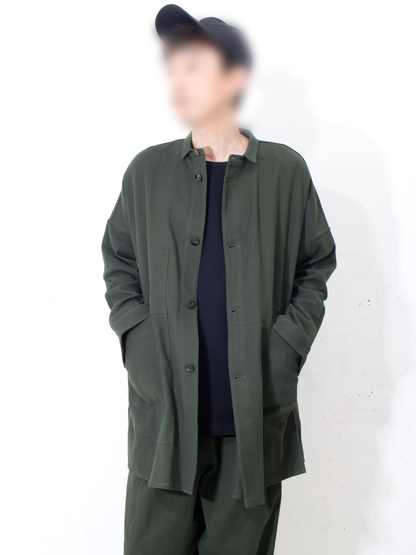 6ply KhadiCotton Pasted Cloth Shirt Coat /  KHAKI-GREEN