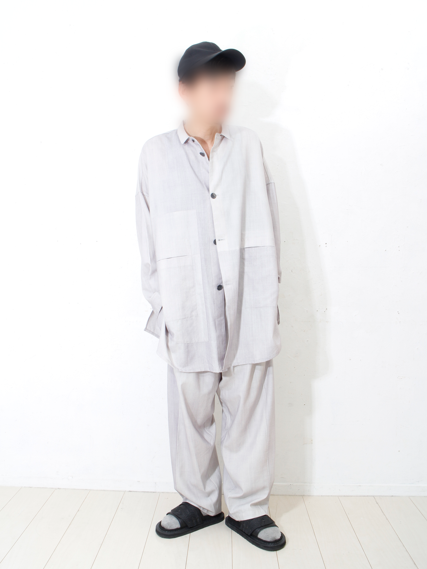 Uneven Dyed Switching Wide Pants / gray-white