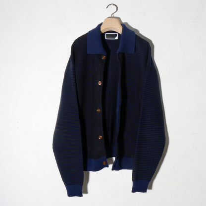 MULTI KNIT SHIRT JACKET / navy ×black
