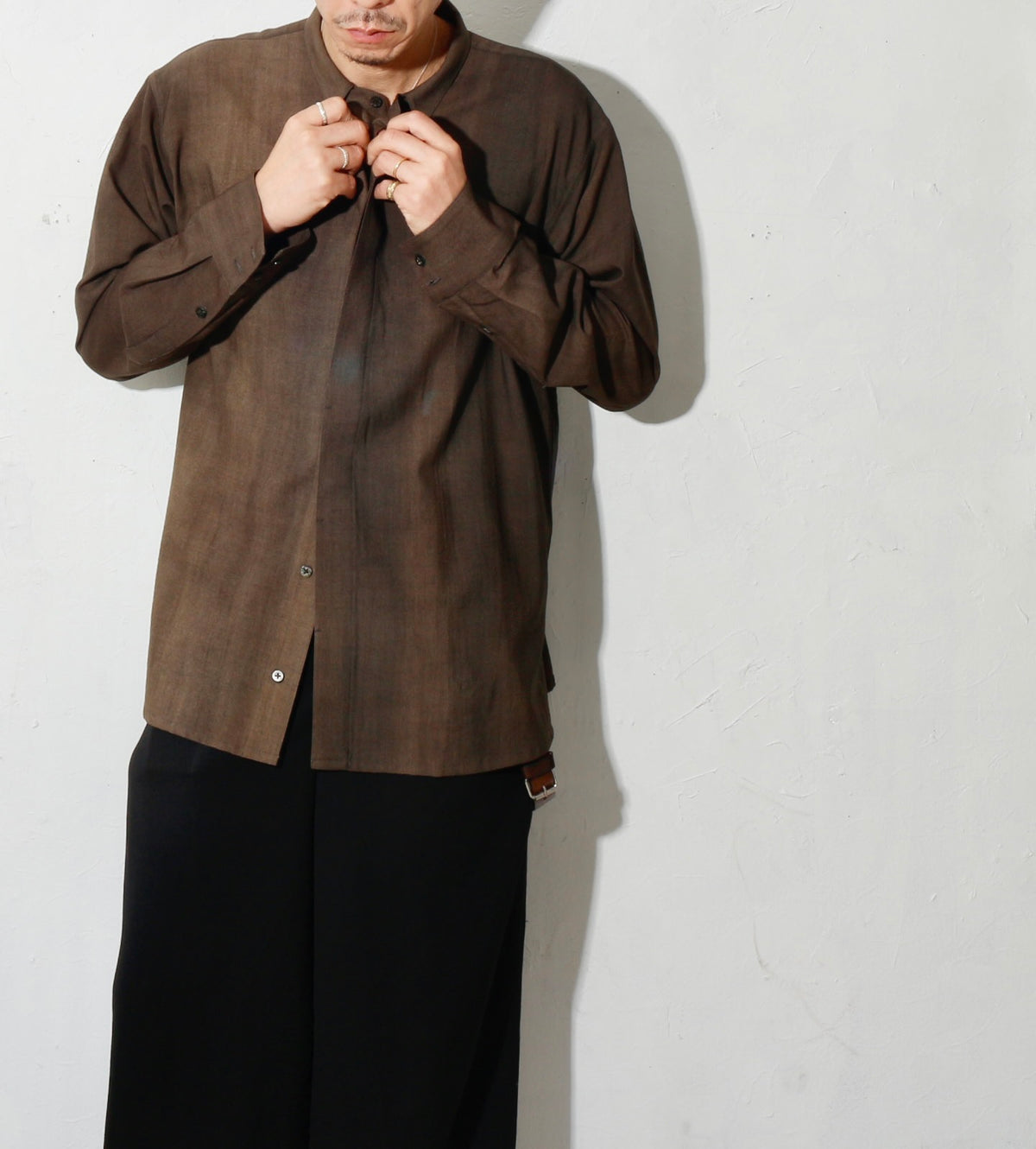 Uneven Dyed Fly Front Shirt  / charcoal