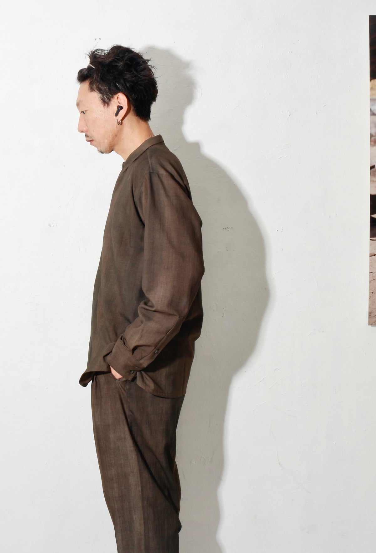 Uneven Dyed Fly Front Shirt  / charcoal