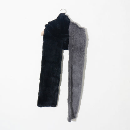 RABBIT FUR SCARF /   black × gray