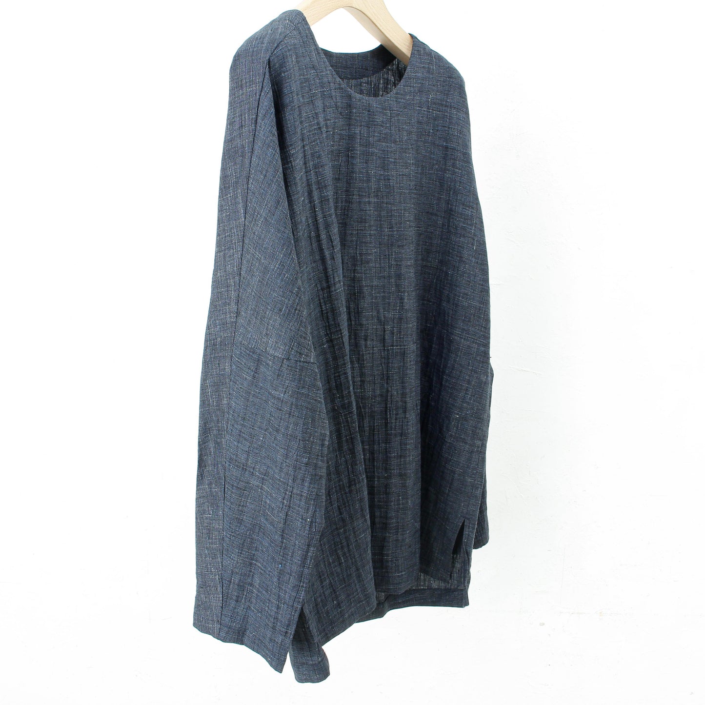 Wrinkled Linen Long Pullover / navy