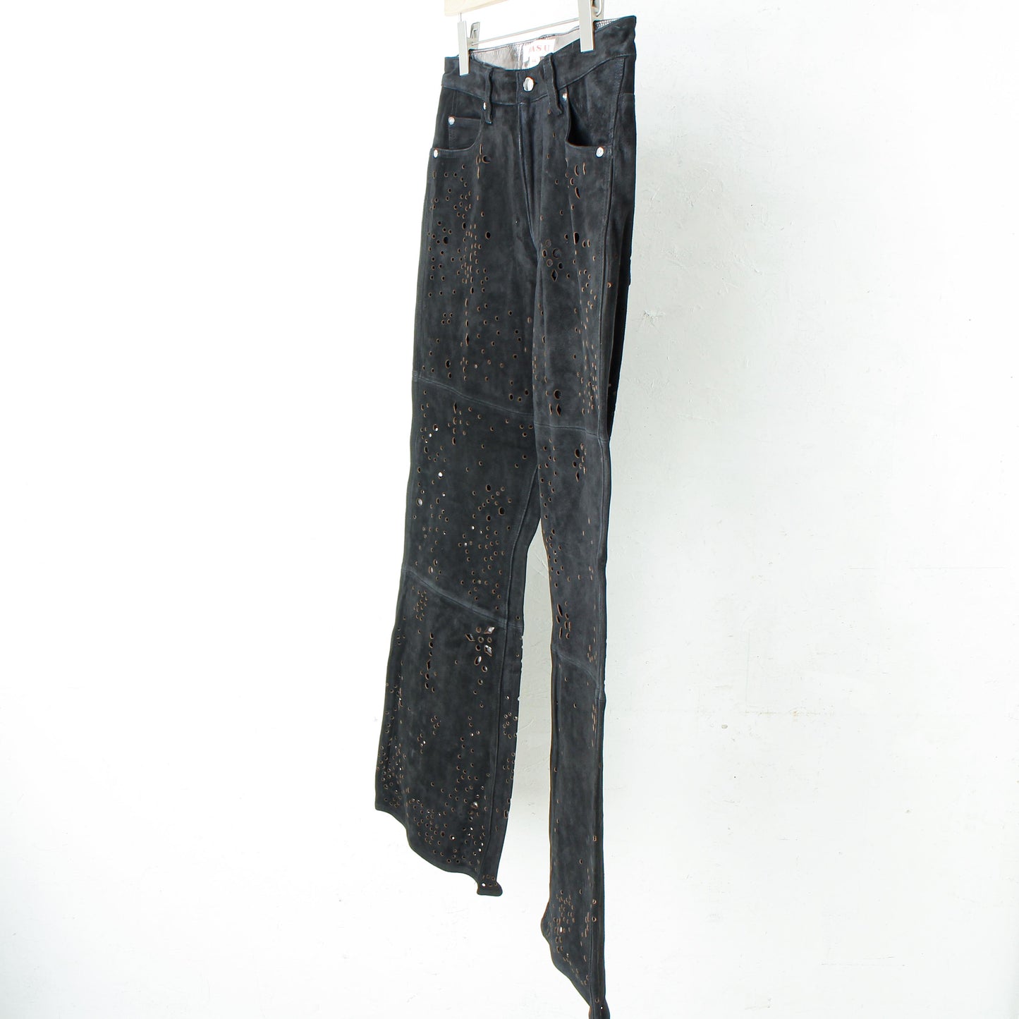 GALAXY-CUT LEATHER FLARE PANTS / black