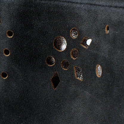 GALAXY-CUT LEATHER FLARE PANTS / black