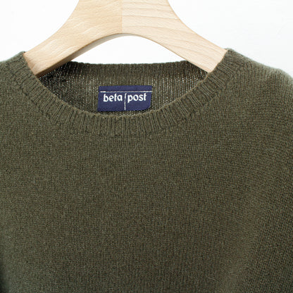 slited leather elbow patch sweater / khaki