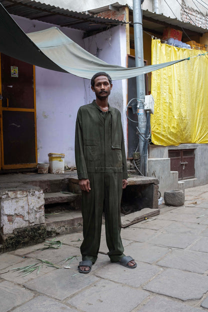 Uneven Dyed Jump Suit  / D.green