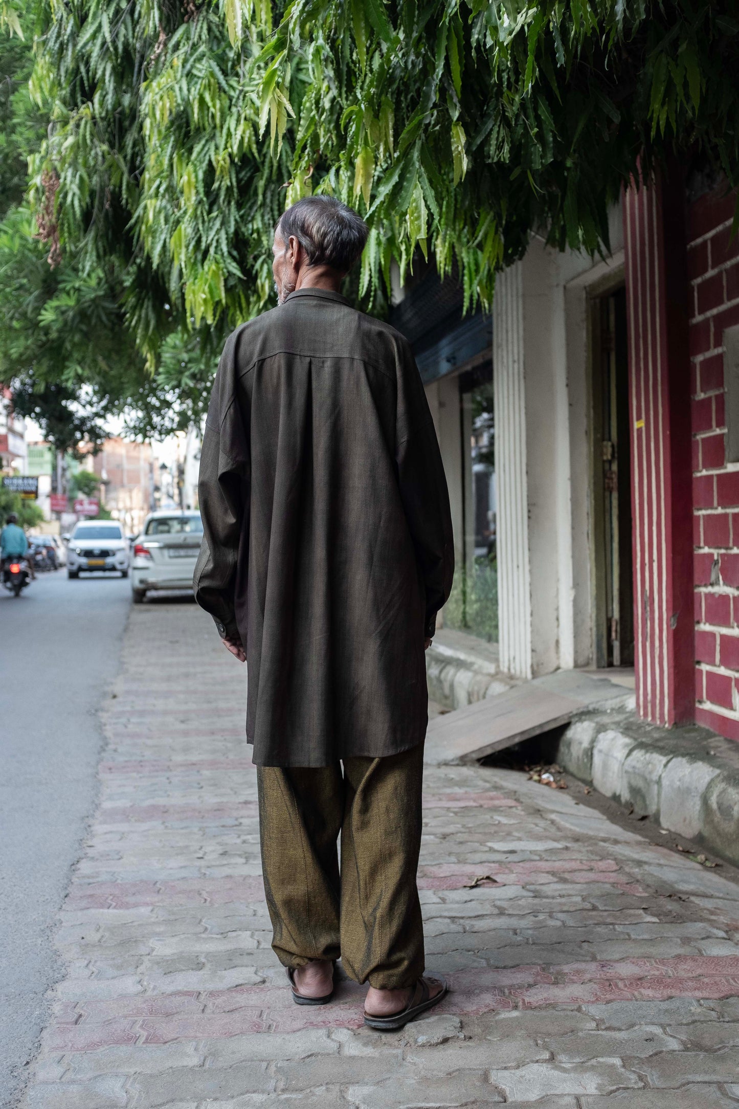 Uneven Dyed Pated Shirt Coat   / D.green